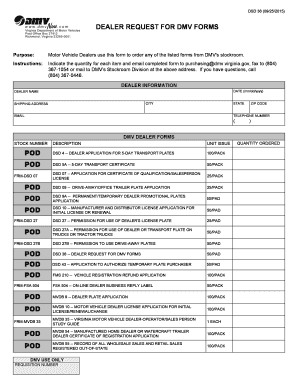 Virginia DMV Dealer Request for Forms