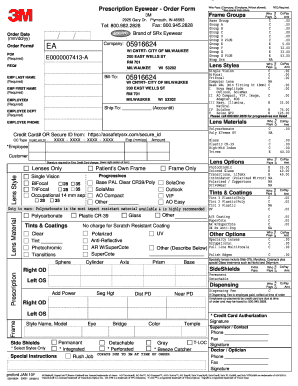 Prescription Eyewear Order Form
