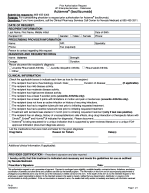 Prior Authorization Request for Actemra
