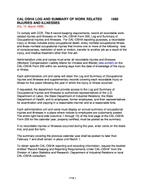 CAL OSHA Form 200 Log and Summary of Work-Related Injuries and Illnesses
