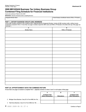 Michigan Business Tax Unitary Business Group Combined Filing Schedule