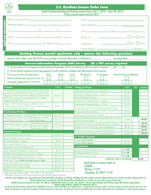 South Carolina Hunting and Fishing License Order Form
