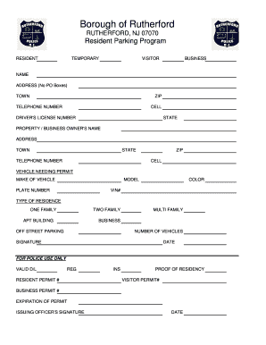 Rutherford Resident Parking Permit Application