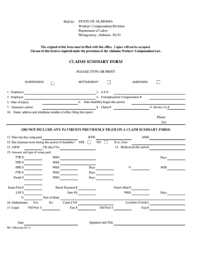 Alabama Workers' Compensation Claim Summary Form