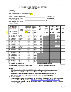 Indiana Department of Transportation Order Form