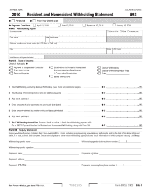 California Form 592 Resident and Nonresident Withholding Statement