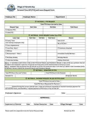 (PTO) and Leave Request Form Employee No - Palmetto Bay - palmettobay-fl