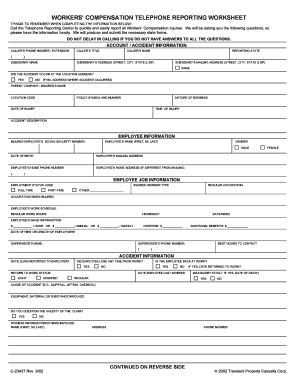 Workers' Compensation Telephone Reporting Worksheet
