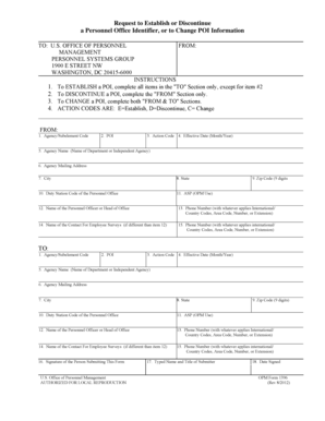 US Office of Personnel Management Form 1396