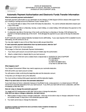 Washington State Child Support Automatic Payment Authorization