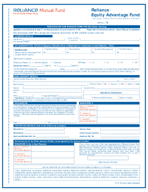 Reliance Equity Advantage Fund SIP Registration Form