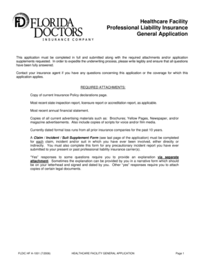 Healthcare Facility Professional Liability Insurance Application