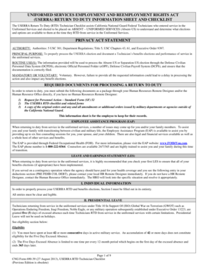 USERRA Return to Duty Checklist