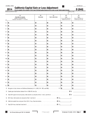 2014 California Capital Gain or Loss Adjustment