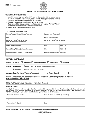 Georgia Taxpayer Return Request Form
