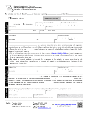 Missouri Partnership or S Corporation Withholding Exemption or Revocation Agreement