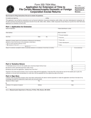 Massachusetts Corporation Excise Return Extension Application