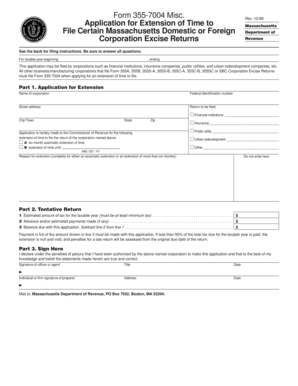 Massachusetts Corporation Excise Return Extension Application