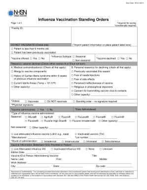 Influenza Vaccination Standing Orders Form