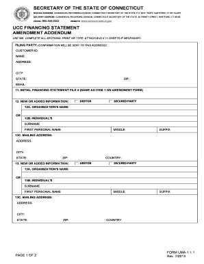 Connecticut UCC Financing Statement Amendment Addendum