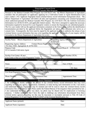 Fingerprint Consent Form for Medical Cannabis Pilot Program