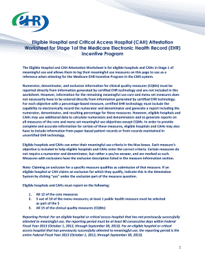 Eligible Hospital and CAH Attestation Worksheet