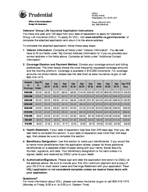 Veterans' Group Life Insurance Application
