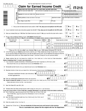 New York State Earned Income Credit Claim Form IT-215