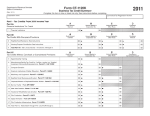 Connecticut Form CT-1120K Business Tax Credit Summary