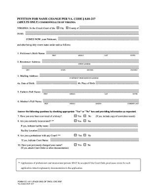 Virginia Adult Name Change Petition