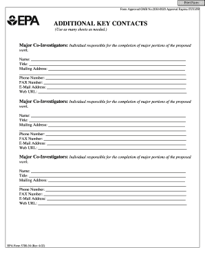 EPA Form 5700-54 Major Co-Investigators