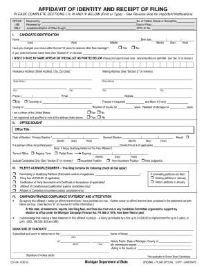 Affidavit of Identity and Receipt of Filing