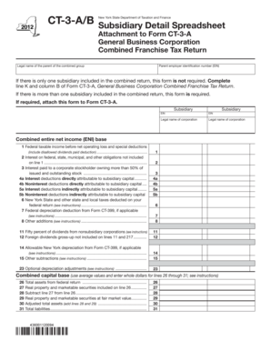 New York State Subsidiary Detail Spreadsheet