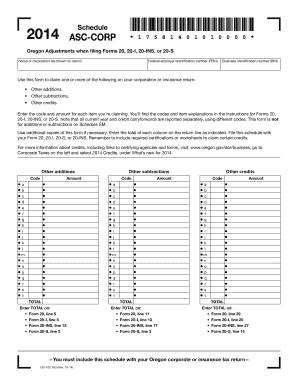 Oregon Corporate Tax Adjustment Schedule