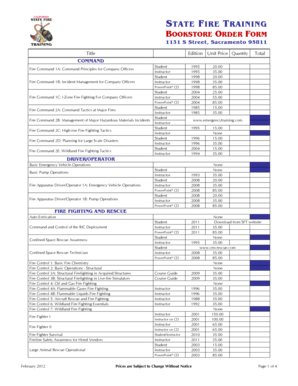 State Fire Training Bookstore Order Form