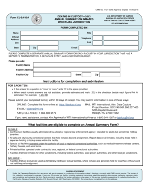 Form CJ-9A/10A Deaths in Custody Annual Summary