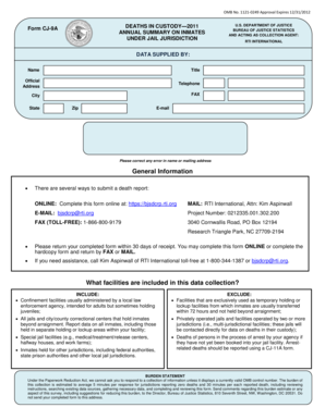 Form CJ-9A Deaths in Custody Annual Summary