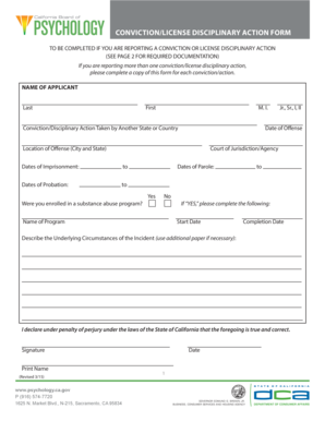 California Conviction or License Disciplinary Action Form