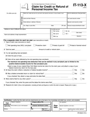 New York State IT-113-X Tax Refund Claim