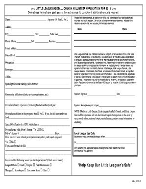Little League Canada Volunteer Application