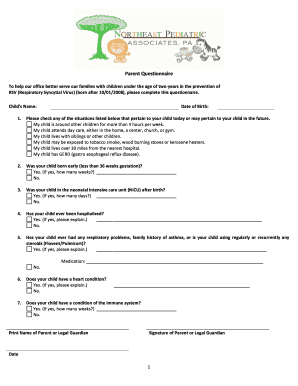 Parent Questionnaire for RSV Prevention