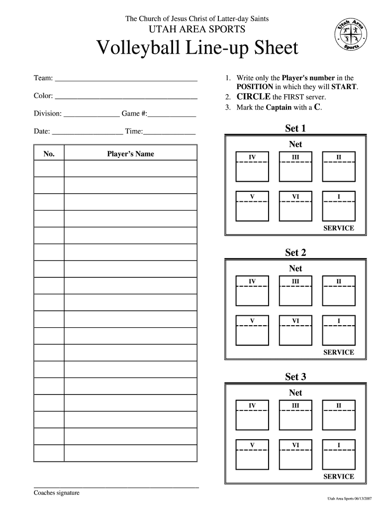 Volleyball Lineup Sheet Fill Online, Printable, Fillable, Blank