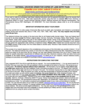 National Archives Order for Copies of Land Entry Files