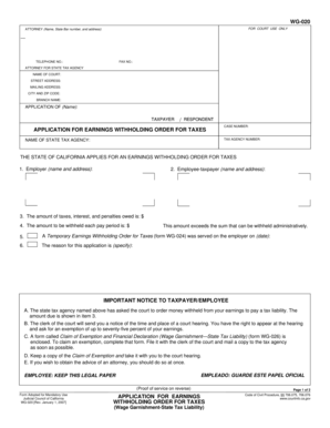 California Earnings Withholding Order Application