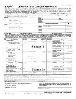 Certificate of Liability Insurance