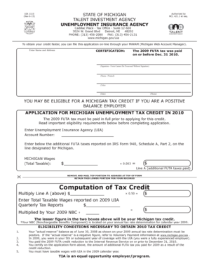 Michigan Unemployment Tax Credit Application