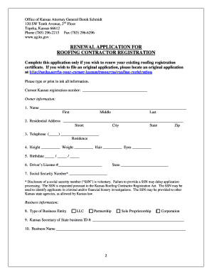 Kansas Roofing Contractor Registration Renewal Application