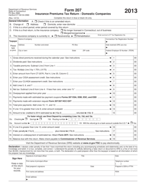 Connecticut Form 207 Insurance Premiums Tax Return