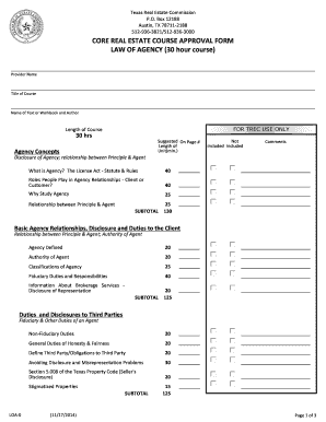 Texas Real Estate Commission Core Course Approval Form