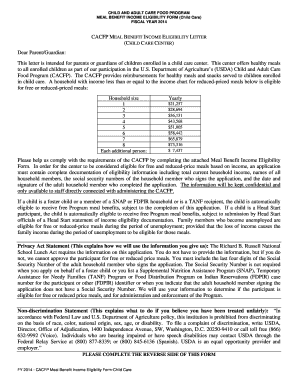 Child and Adult Care Food Program Meal Benefit Income Eligibility Form